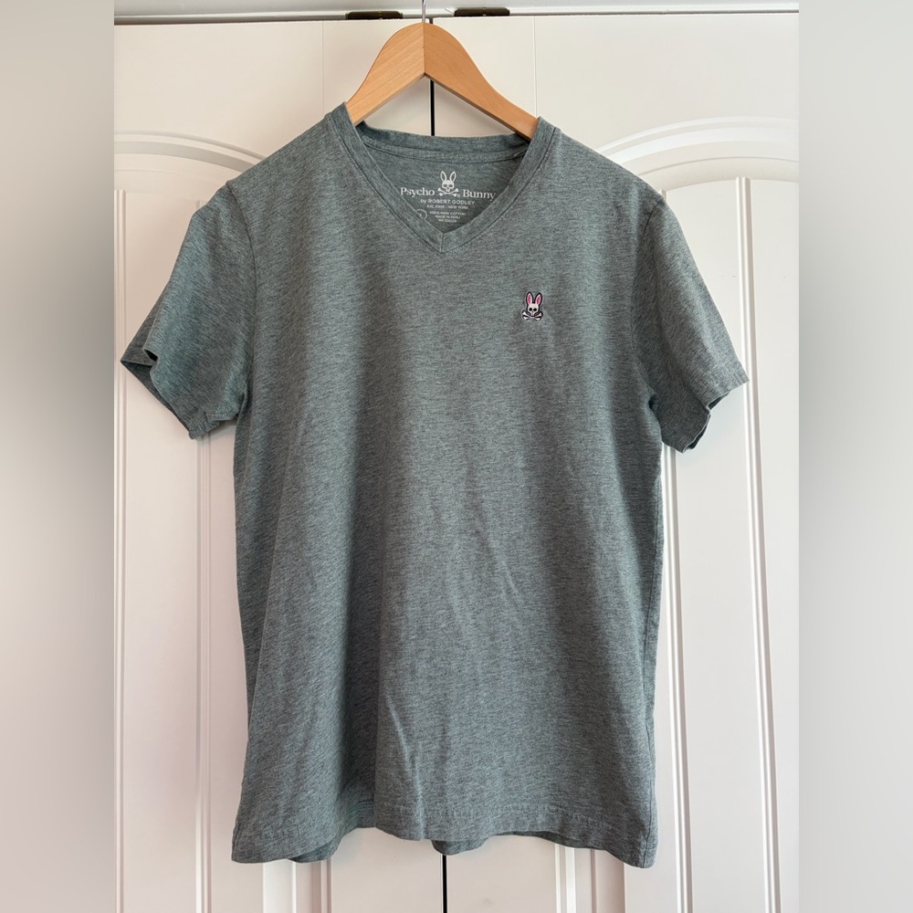 Psycho Bunny Pima‎ Cotton Men's Heathered Green V Neck T Shirt Size 4 Small